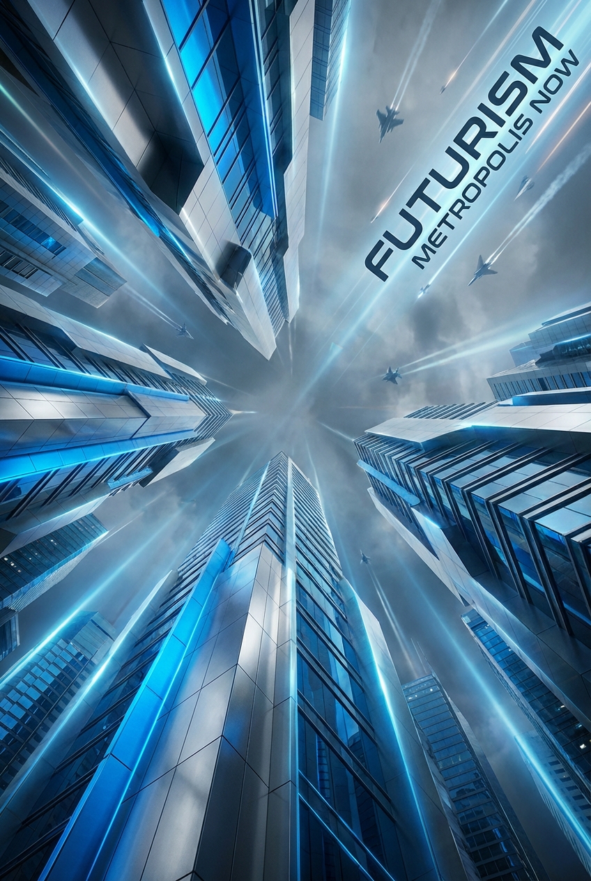 Futurism Towering Silver Art - for technology branding | poster.sh