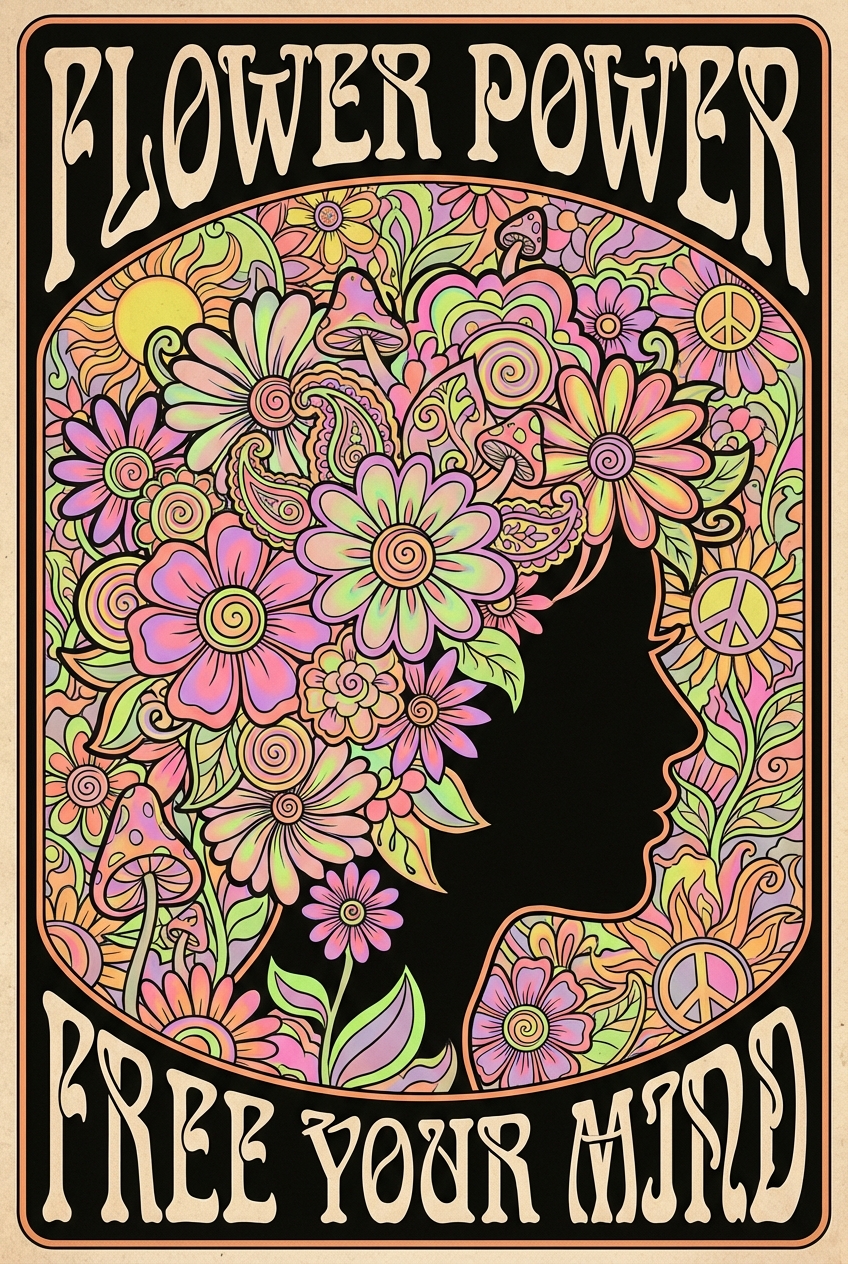 Printable Hippie Power Vibrant Poster - for music promotion | poster.sh