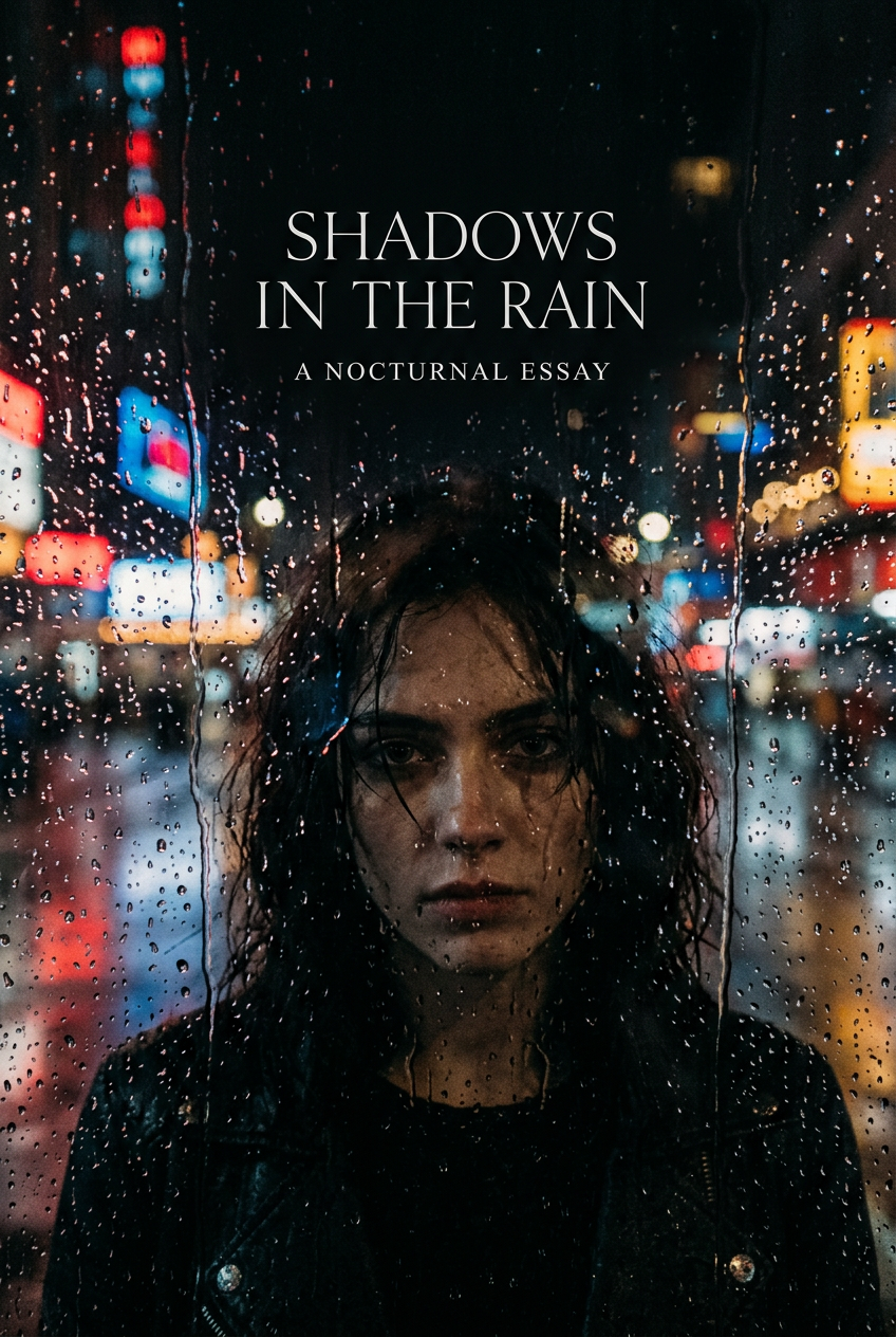 电影感插画:纵向海报近景,雨夜窗玻璃中倒映出神秘面容,带有雨滴反射与高对比光影,适合作为墙面装饰海报 | poster.sh
