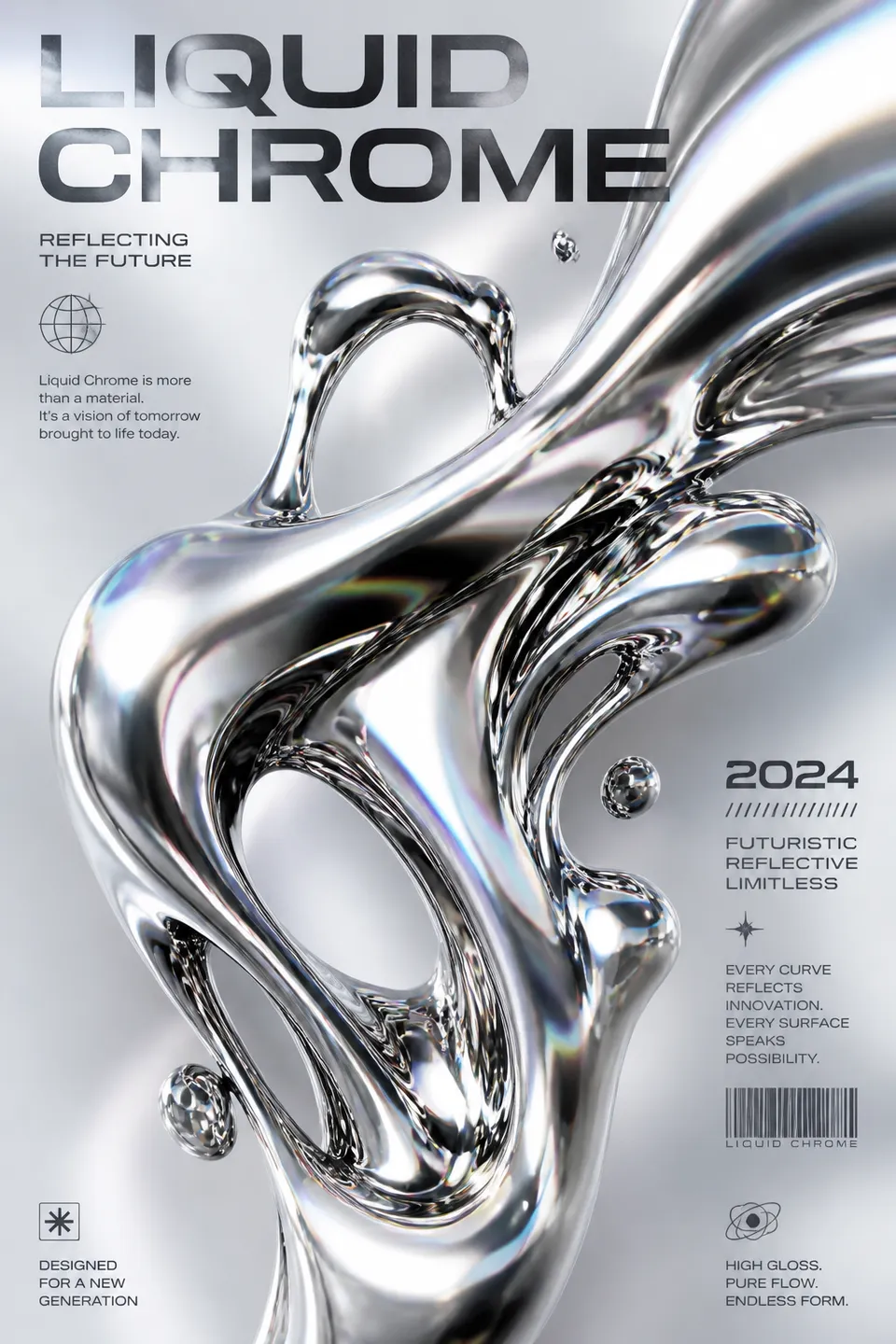 液态金属数字艺术海报 - 适用于线上营销 | poster.sh