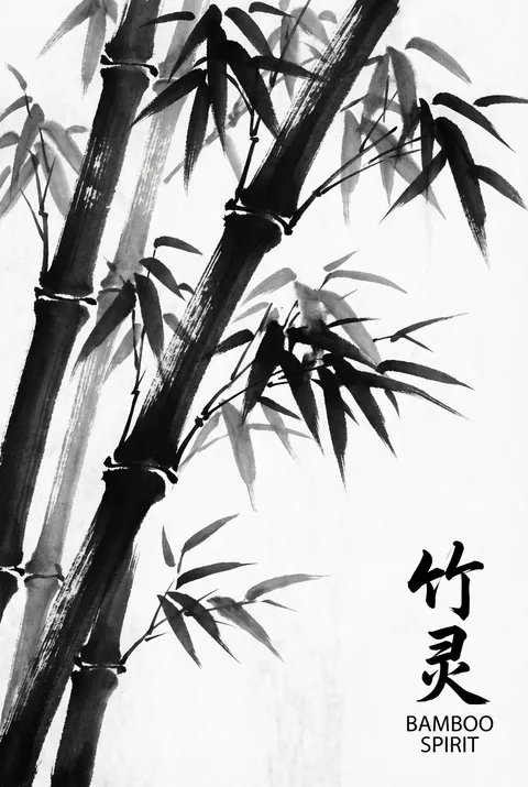 中国水墨竹子画廊艺术,墙面装饰海报