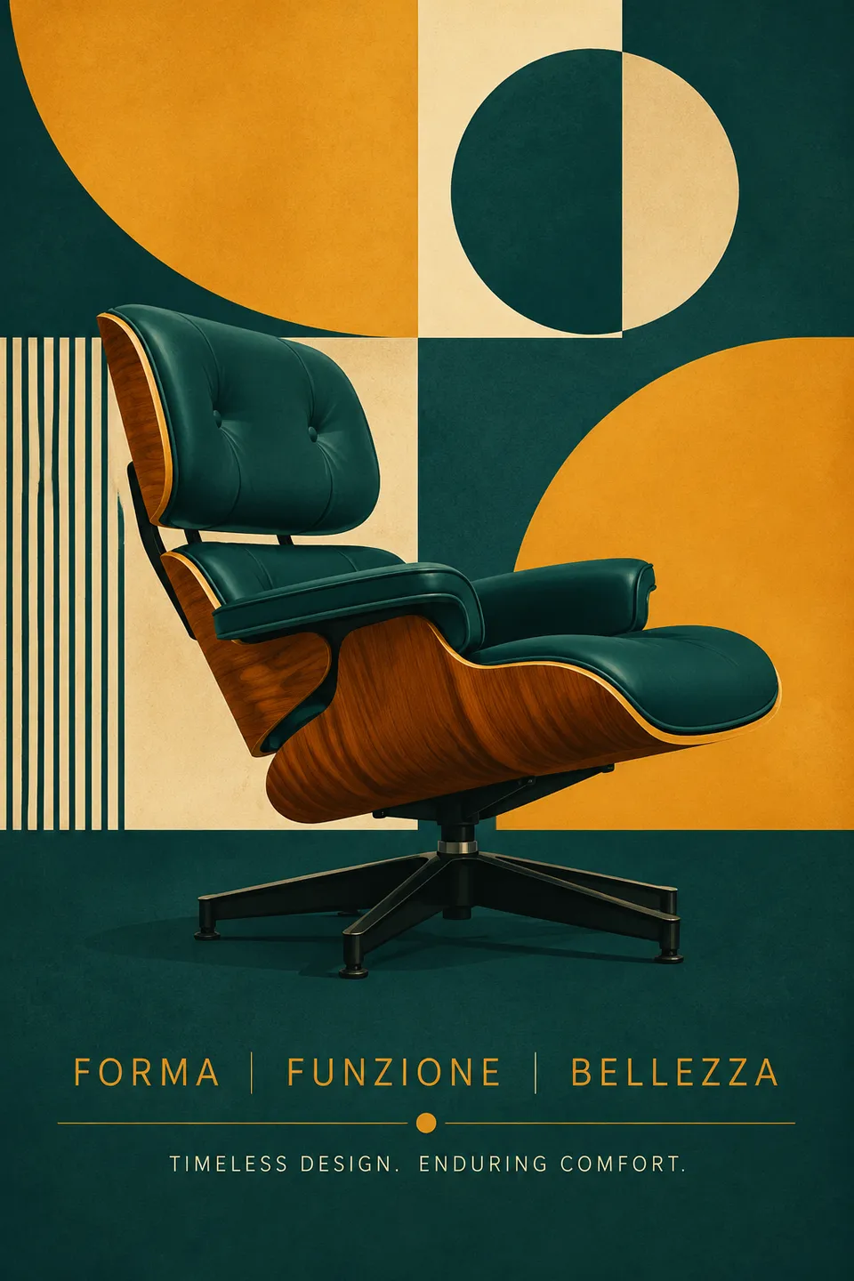 Póster vertical con silueta de sillón retro en verde azulado | poster.sh