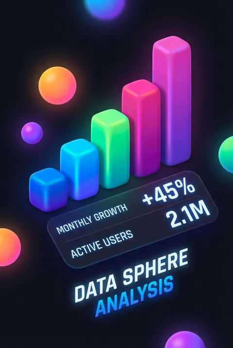 黏土拟态信息图,含柱状图与数据球,适用于线上营销海报