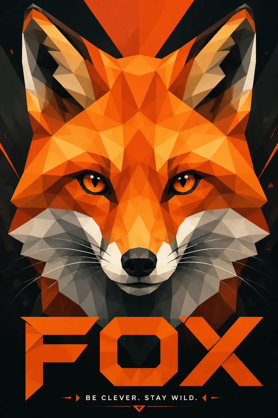 Ilustración low poly de zorro simétrico en naranja y blanco | poster.sh