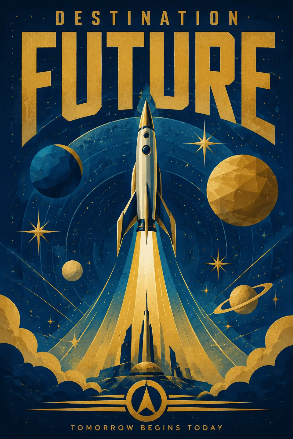 Retro Futurism Rocket Blue Art - for online marketing | poster.sh