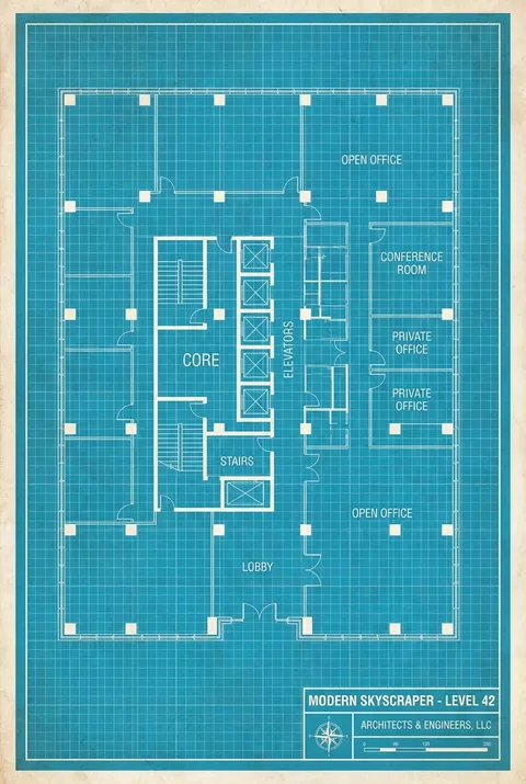 建筑蓝图信息图，适用于印刷材料和海报展示