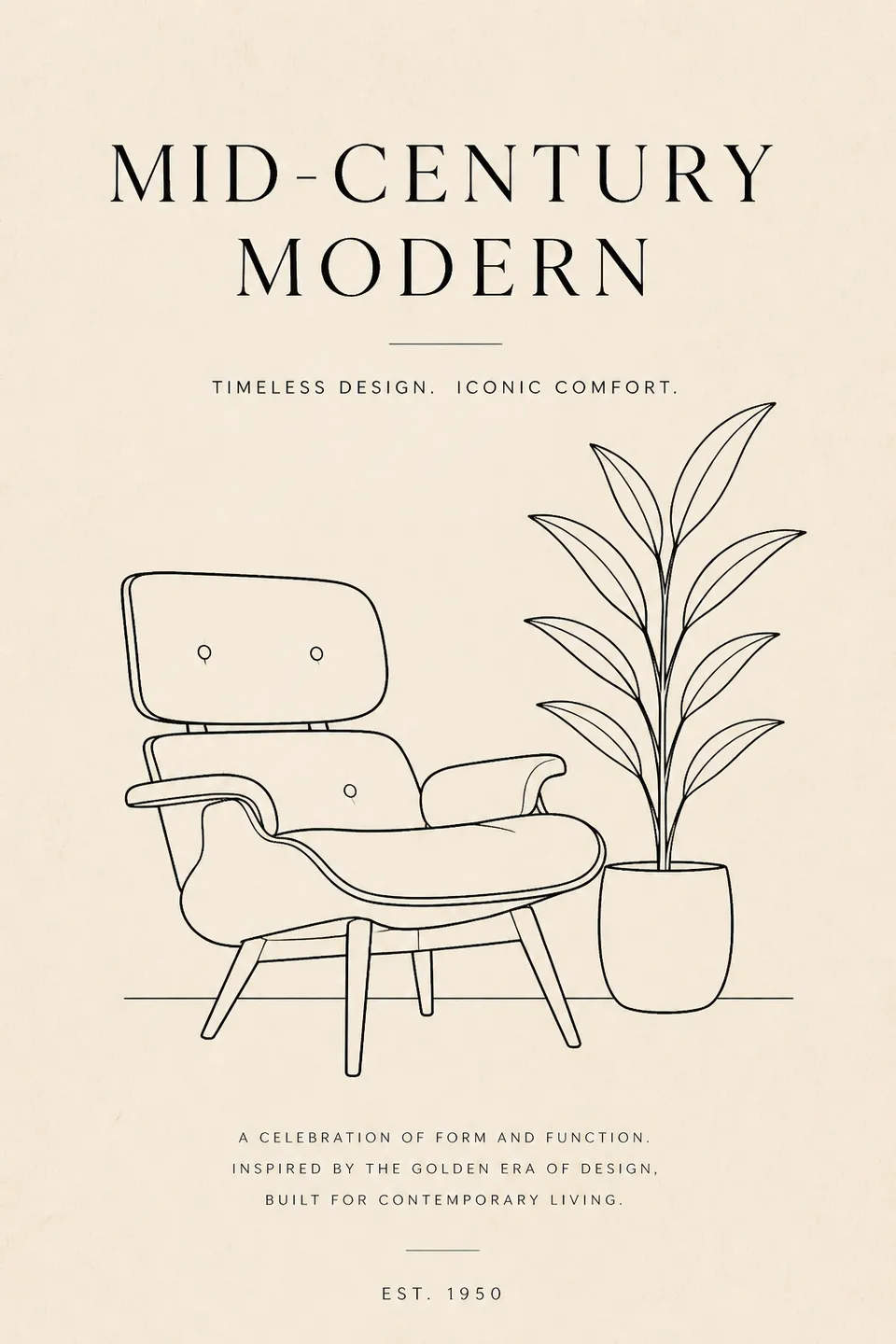 Line Art Century Chair Design - for wall decoration | poster.sh