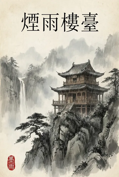 中国水墨古亭艺术画廊装饰海报
