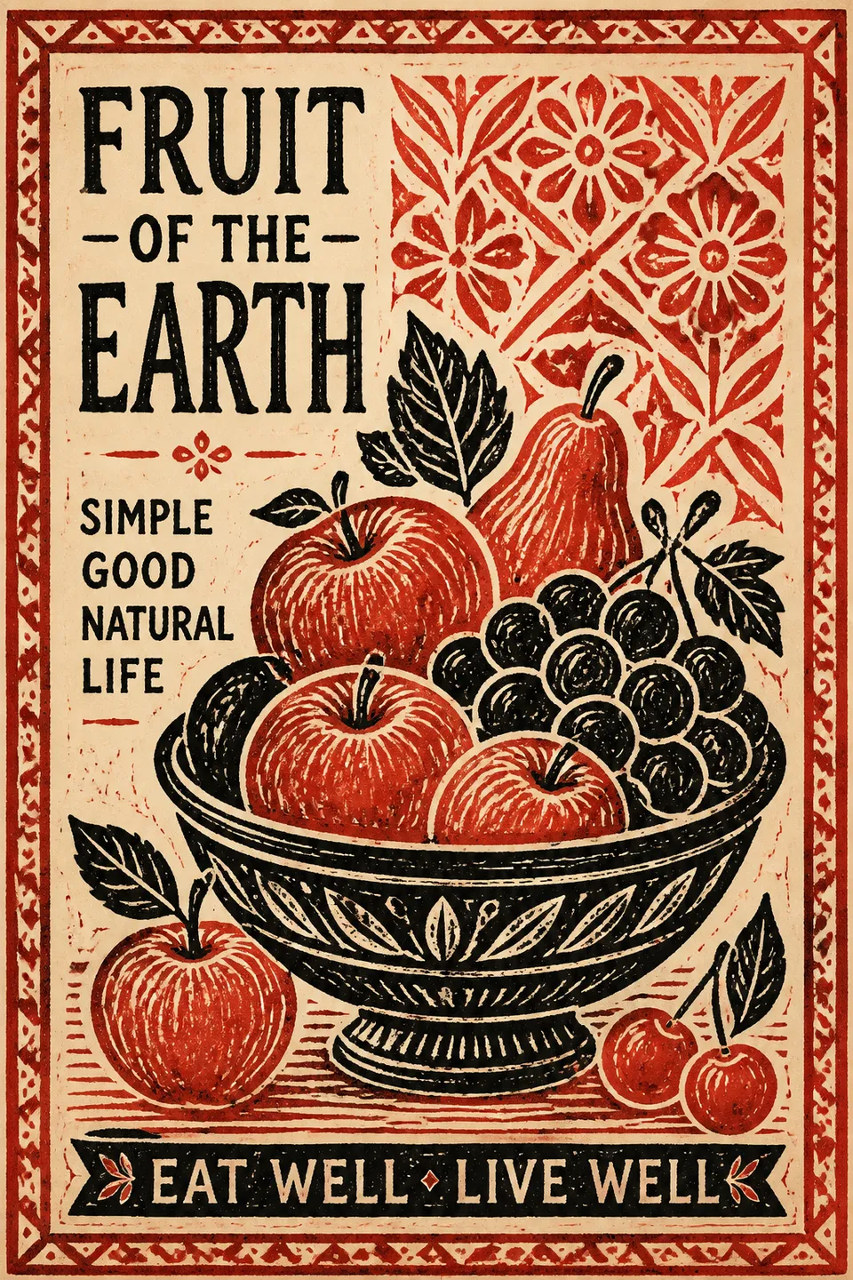 Printable Linocut Still Red Design - for wall decoration | poster.sh