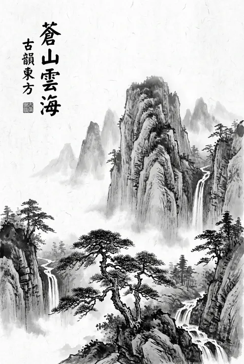 传统水墨画雄伟山景挂画