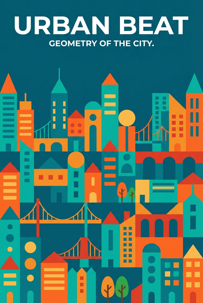 Flat Design Cityscape Vibrant - for wall decoration | poster.sh
